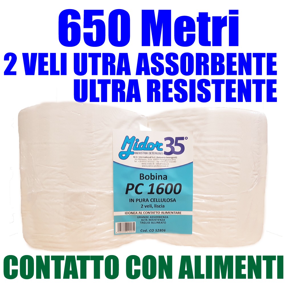 Asciugatutto Bobina PC 1600 2 Veli Cellulosa 650 Metri