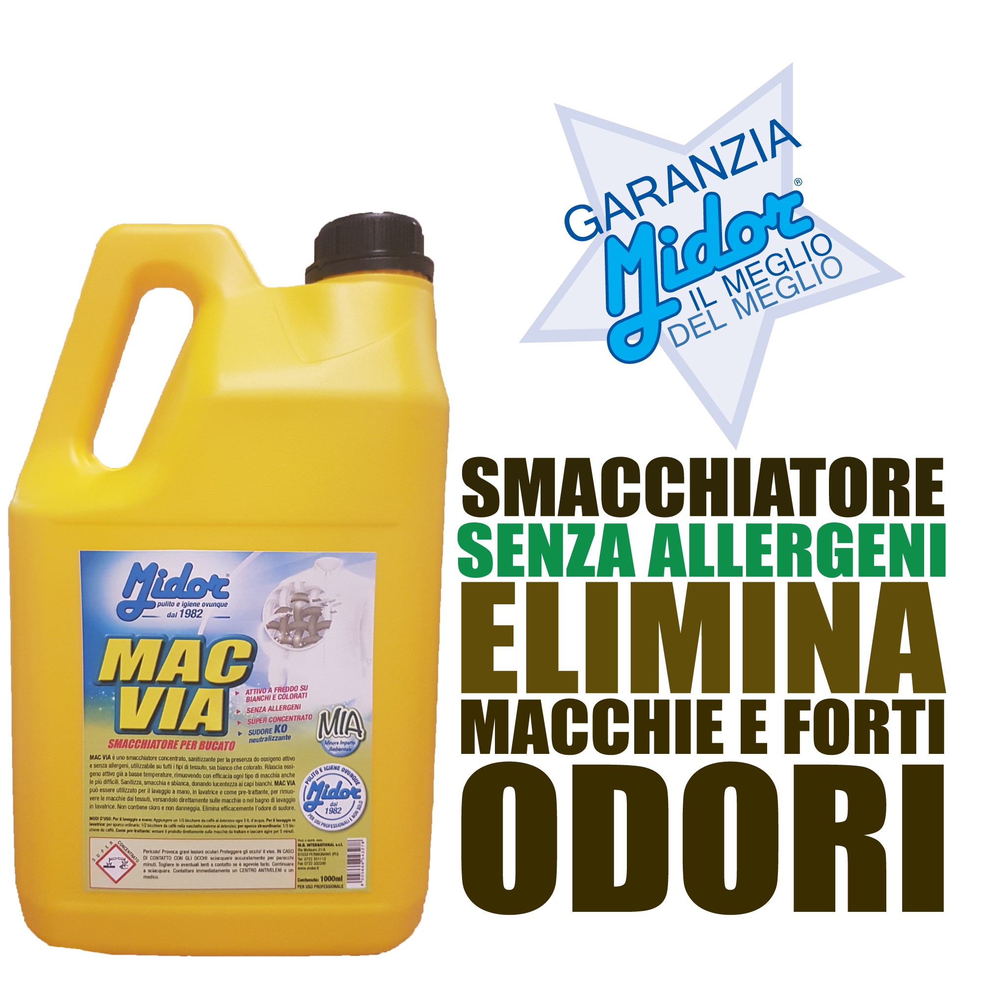 MAC VIA Smacchiatore bucato Pronto Uso, elimina odore di sudore!, senza allergeni 5kg